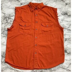 V  TWIN Motorcycle Apparel Biker Men's‎ Denim Shirt Size XL Orange Sleeveless